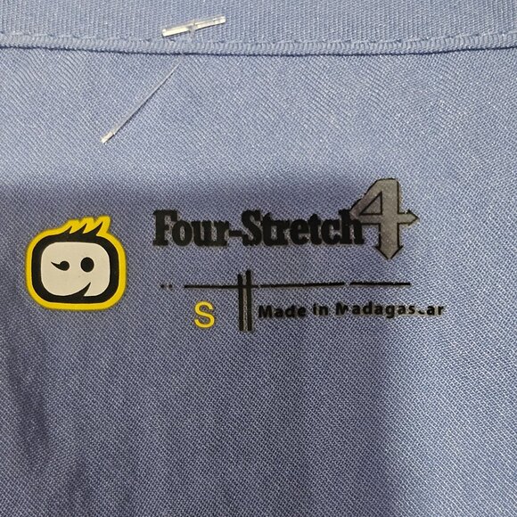 Lot of 3 Four-Stretch Womens Blue Nursing Scrub Top Pockets V-Neck Flexible Sz S - Picture 5 of 11